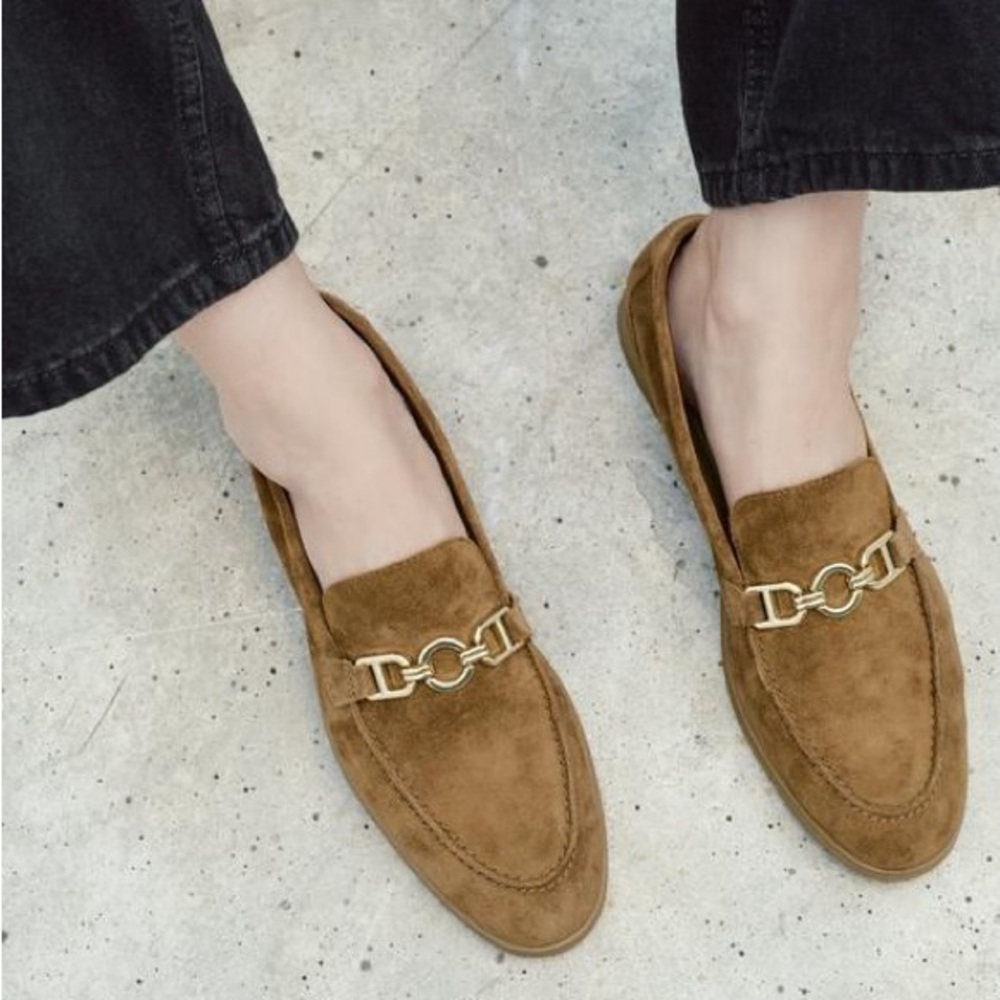 Zara Chain Trim Suede Loafers NWT